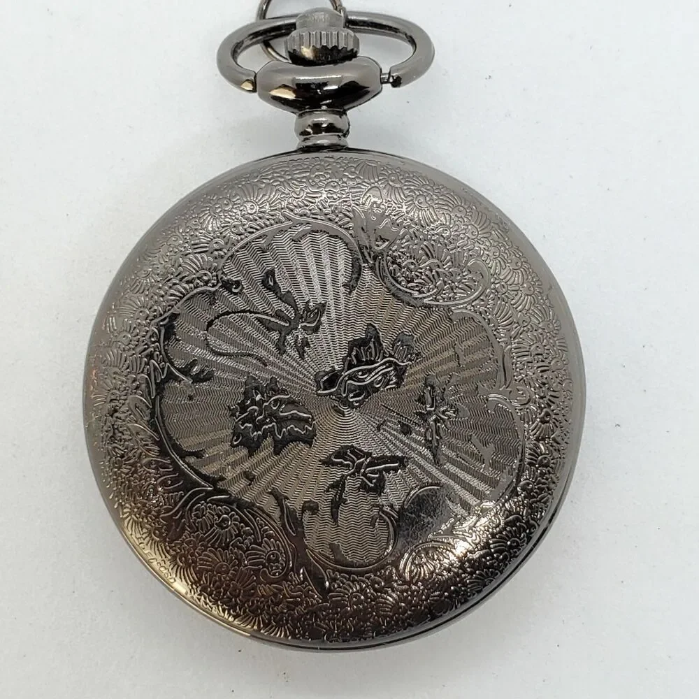 Men's 45MM Dark Brown Case White Gold Dial Pocket Watch New‎ Battery